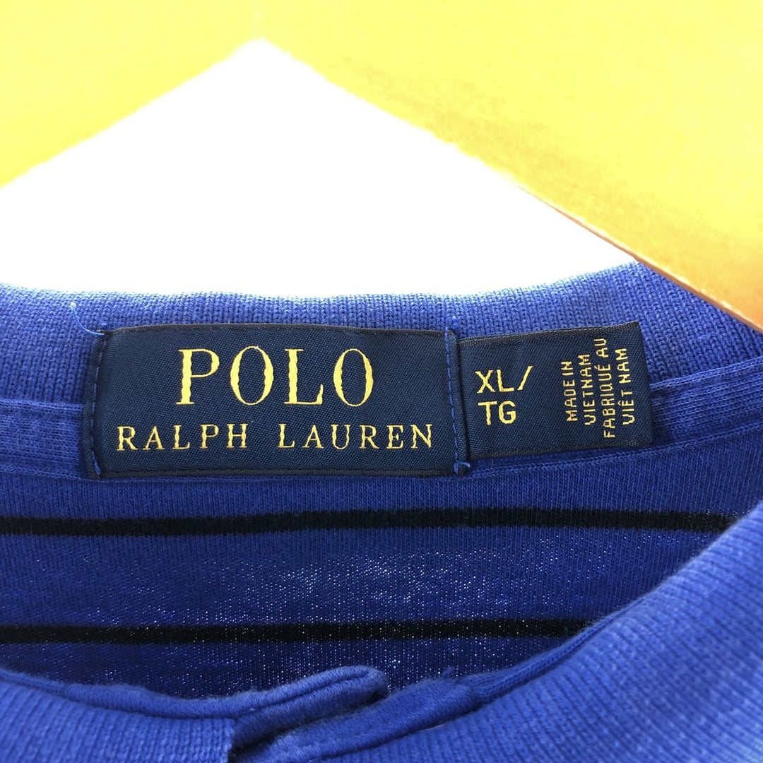 Ralph Lauren POLO RALPH LAUREN long-sleeved striped polo shirt, men's size XL cotton blue type Vintage Second Hand