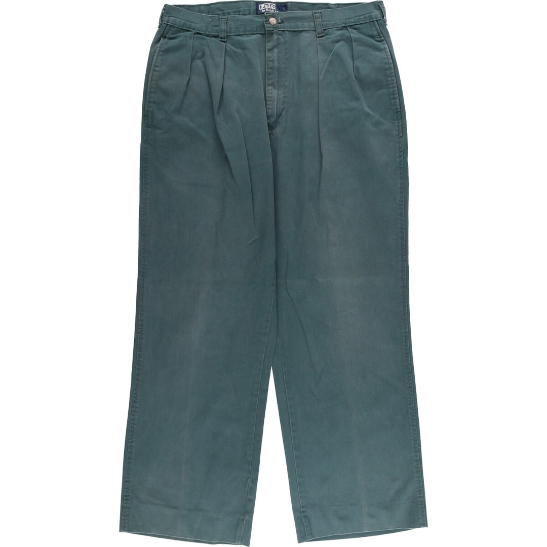90'S Ralph Lauren POLO by Ralph Lauren Two-pleat Chino Pants Made in USA Men's W34 Vintage cotton Green type dark green Vintage Second Hand