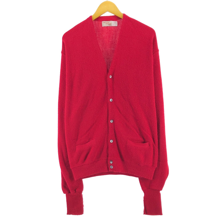 80'S THE FOX COLLECTION Acrylic Knit Cardigan Made in USA Men's L Size Vintage Oron Acrylic red type Vintage Second Hand