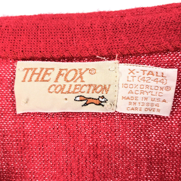 80'S THE FOX COLLECTION Acrylic Knit Cardigan Made in USA Men's L Size Vintage Oron Acrylic red type Vintage Second Hand