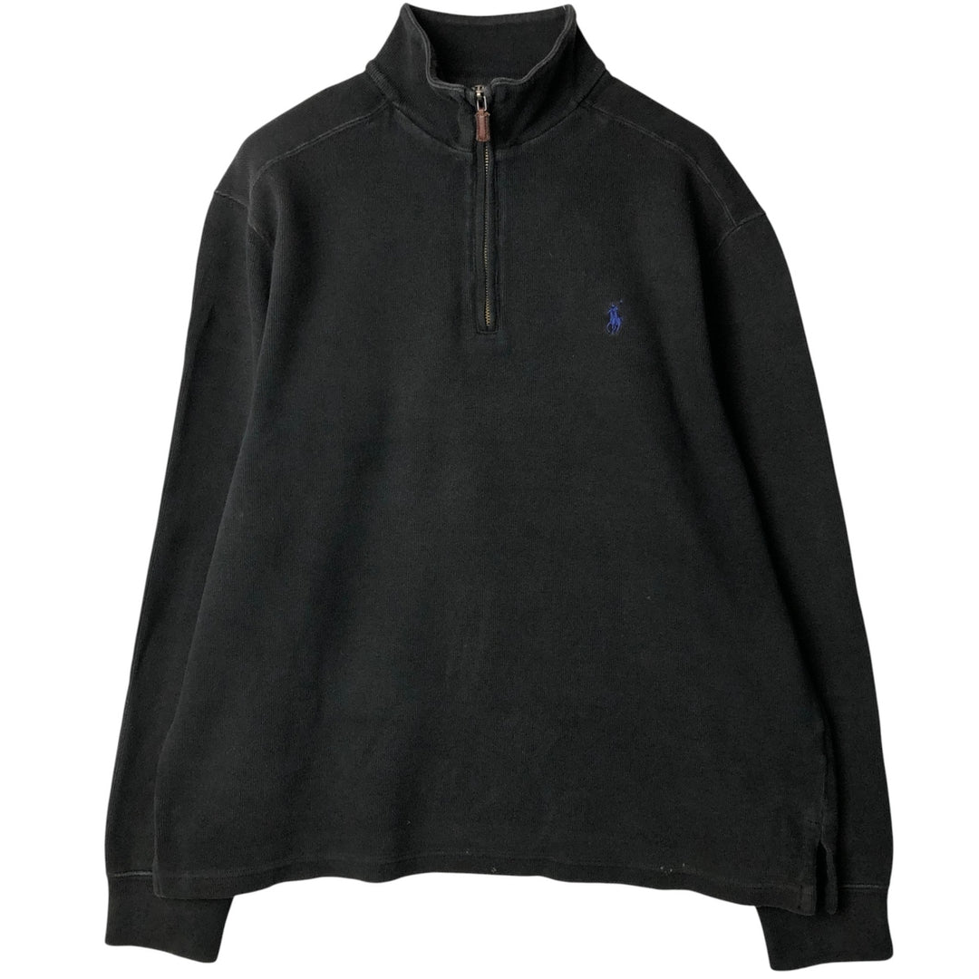 Ralph Lauren POLO by Ralph Lauren Half-Zip Sweatshirt, Men's Size L cotton black type Vintage Second Hand