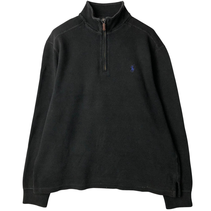Ralph Lauren POLO by Ralph Lauren Half-Zip Sweatshirt, Men's Size L cotton black type Vintage Second Hand
