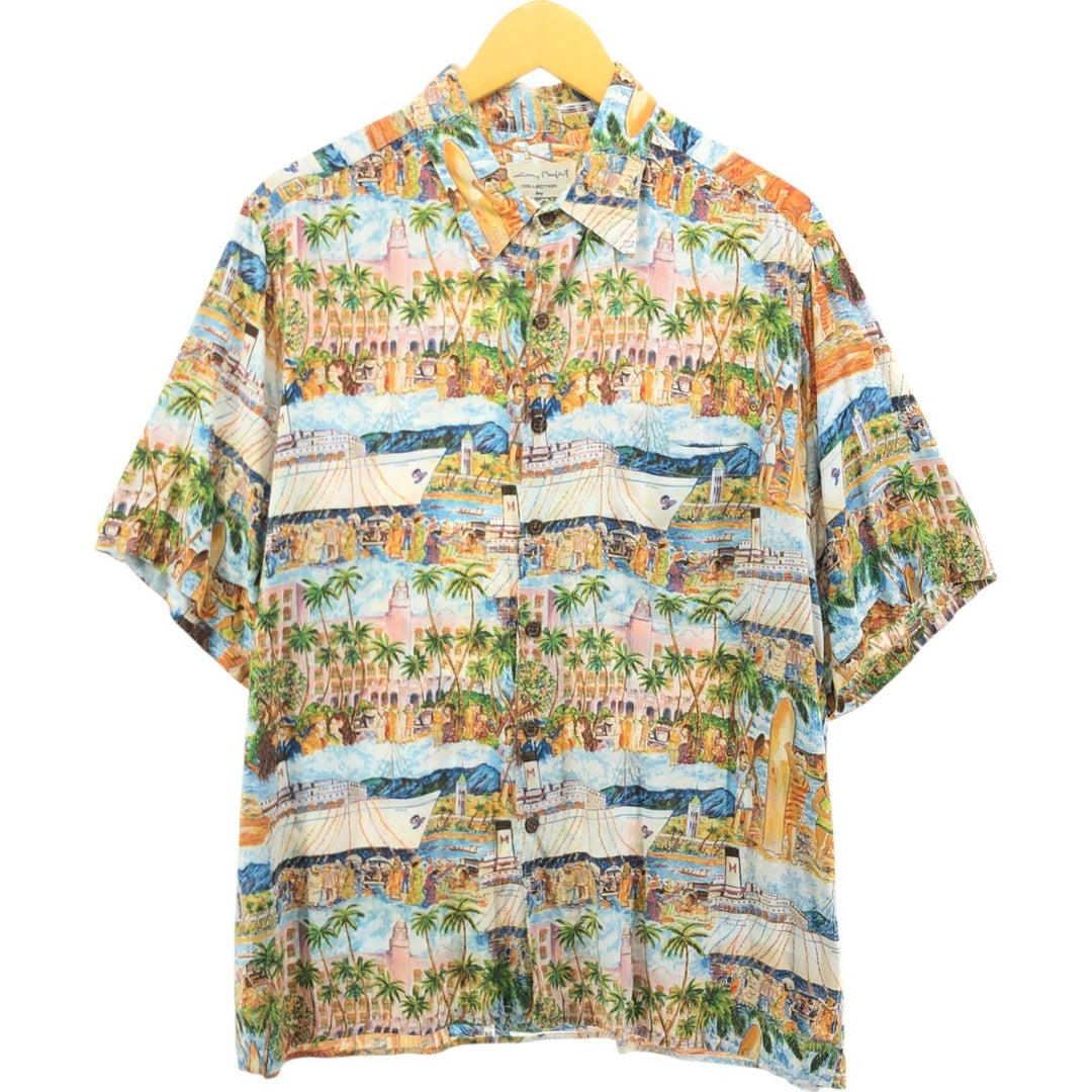 Reyn Spooner, all-over print, rayon, Hawaiian aloha shirt, box shirt, made in Hawaii, men's size L Rayon brown type Vintage Second Hand