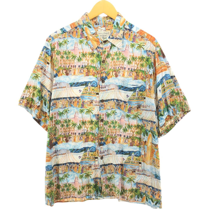 Reyn Spooner, all-over print, rayon, Hawaiian aloha shirt, box shirt, made in Hawaii, men's size L Rayon brown type Vintage Second Hand