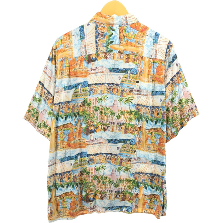 Reyn Spooner, all-over print, rayon, Hawaiian aloha shirt, box shirt, made in Hawaii, men's size L Rayon brown type Vintage Second Hand