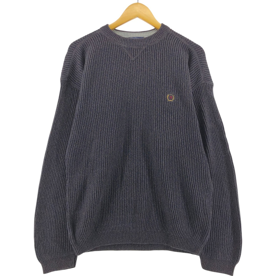 Vintage 90'S Tommy Hilfiger cotton knit sweater, size L, men's size L cotton gray type Vintage Second Hand