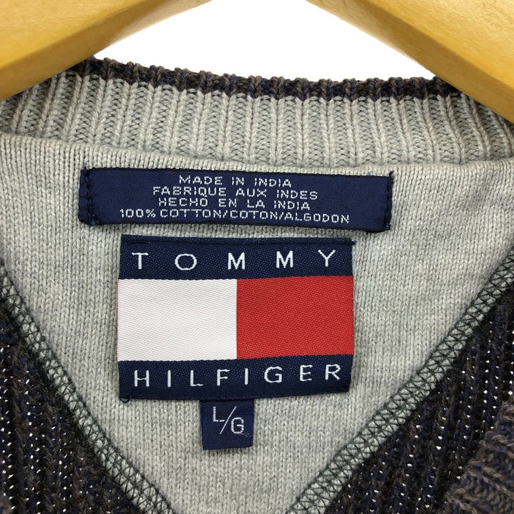 Vintage 90'S Tommy Hilfiger cotton knit sweater, size L, men's size L cotton gray type Vintage Second Hand