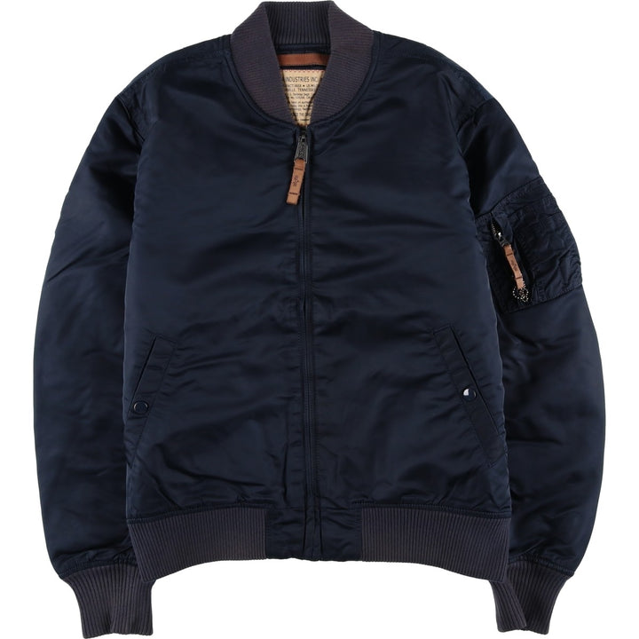 Civilian Alpha MA-1 type padded military flight jacket, men's XL size Nylon navy blue type Vintage Second Hand