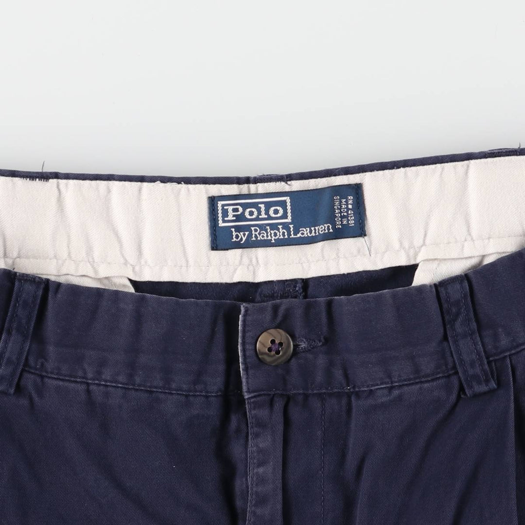 Ralph Lauren POLO by Ralph Lauren Two-pleat Chino Pants for Men, W34 equivalent cotton navy blue type Vintage Second Hand