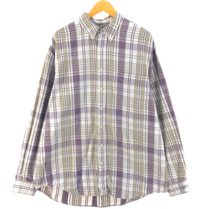 90'S Eddie Bauer Long Sleeve Button-Down Check Shirt, Men's XL, Vintage cotton purple type Vintage Second Hand