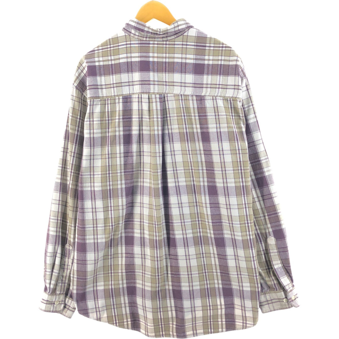 90'S Eddie Bauer Long Sleeve Button-Down Check Shirt, Men's XL, Vintage cotton purple type Vintage Second Hand