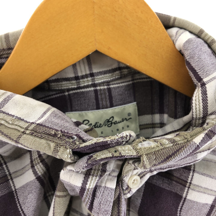 90'S Eddie Bauer Long Sleeve Button-Down Check Shirt, Men's XL, Vintage cotton purple type Vintage Second Hand