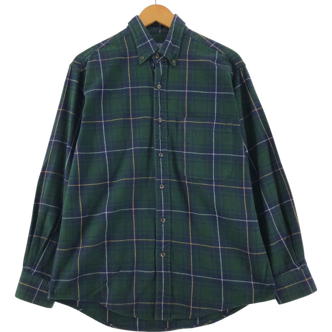 00s-90'S LANDS END Long Sleeve Button Down Flannel Check Shirt Men's M Vintage cotton Green type dark green Vintage Second Hand