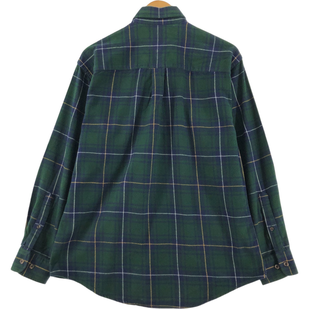 00s-90'S LANDS END Long Sleeve Button Down Flannel Check Shirt Men's M Vintage cotton Green type dark green Vintage Second Hand