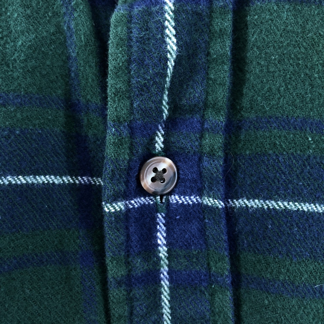 00s-90'S LANDS END Long Sleeve Button Down Flannel Check Shirt Men's M Vintage cotton Green type dark green Vintage Second Hand
