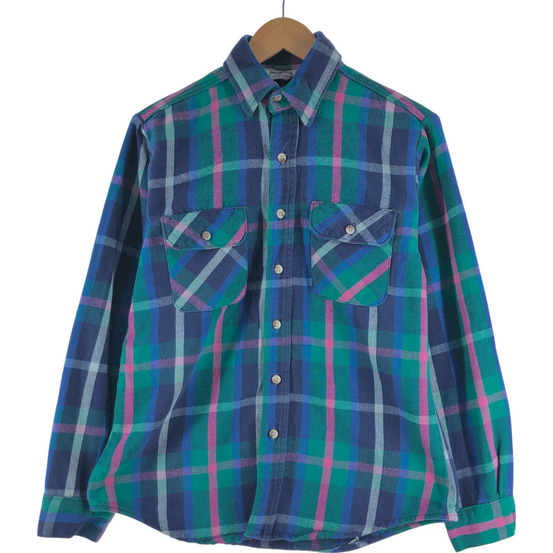 80'S Five Brother Long Sleeve Flannel Check Shirt Made in USA Men's M Vintage cotton blue type Vintage Second Hand