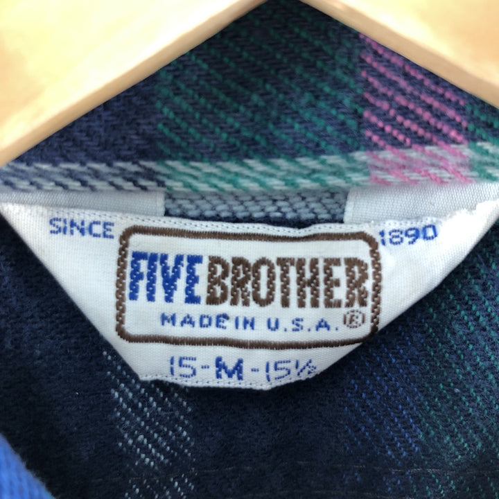 80'S Five Brother Long Sleeve Flannel Check Shirt Made in USA Men's M Vintage cotton blue type Vintage Second Hand
