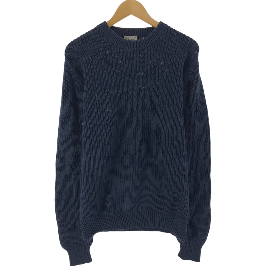 LLBean Cotton Knit Sweater, Men's Size M cotton navy blue type Vintage Second Hand