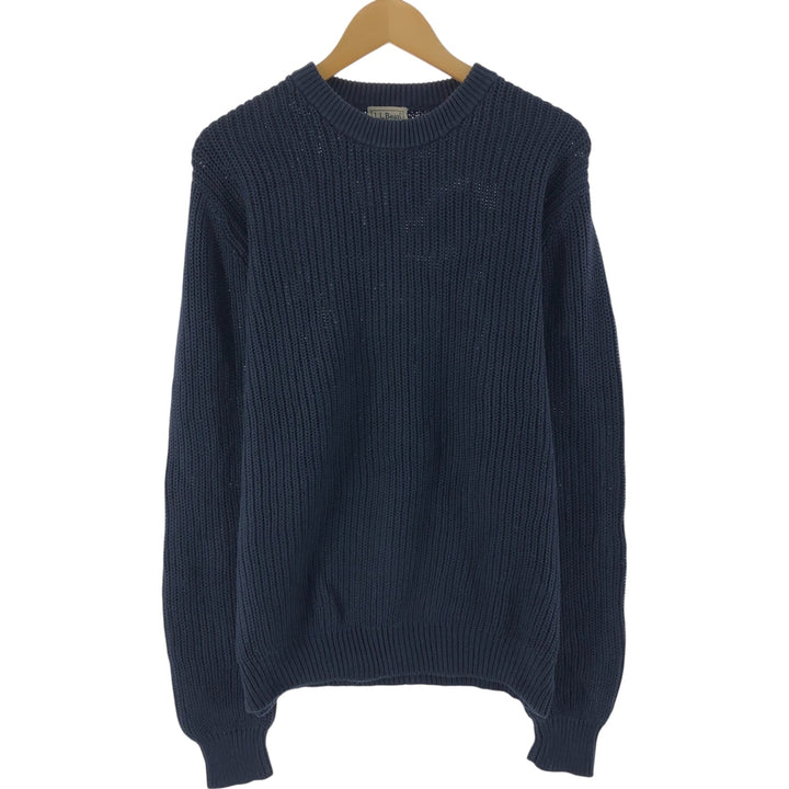 LLBean Cotton Knit Sweater, Men's Size M cotton navy blue type Vintage Second Hand