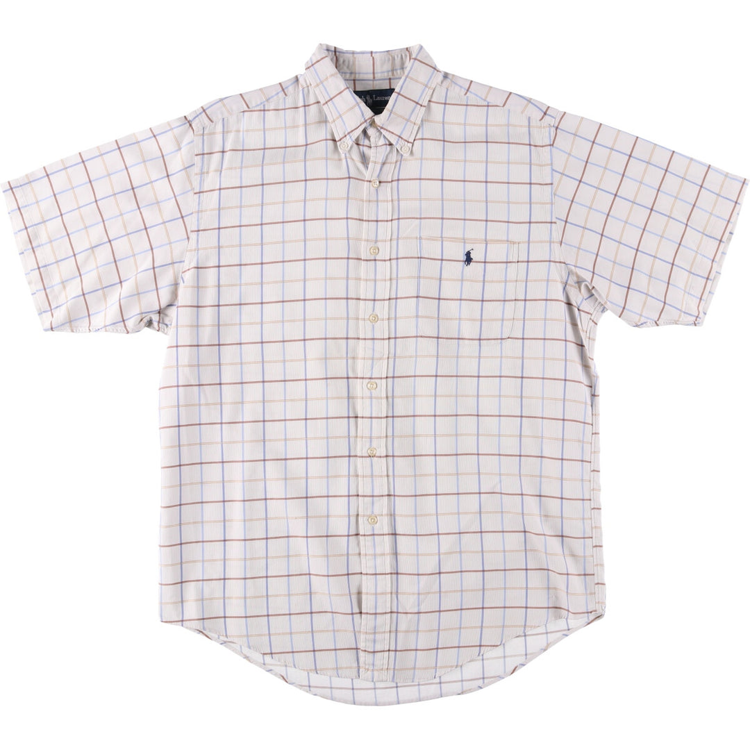 Ralph Lauren YARMOUTH short sleeve button down check shirt, men's size L cotton white type Vintage Second Hand