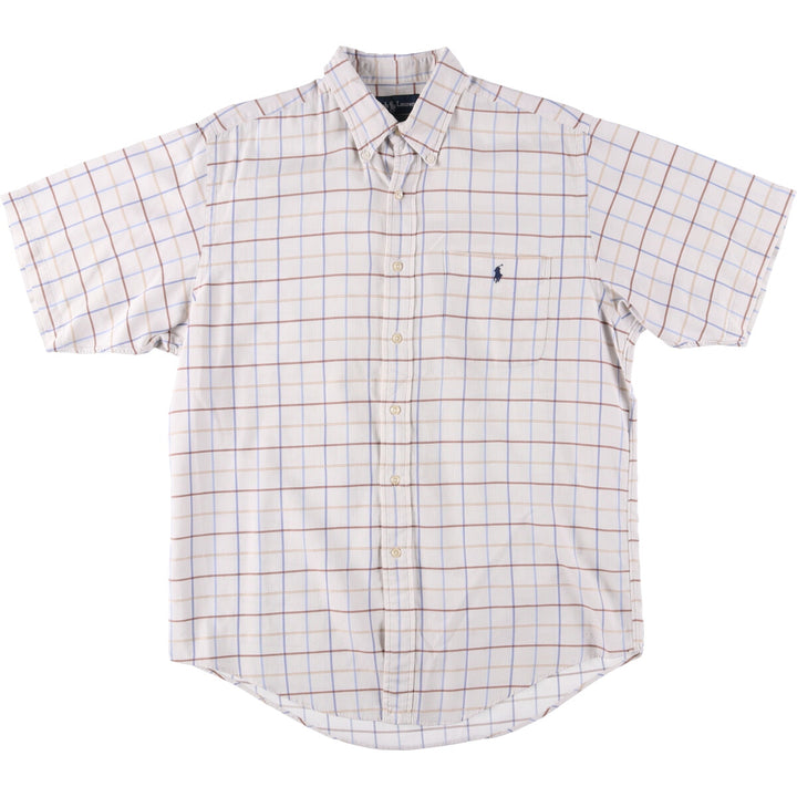 Ralph Lauren YARMOUTH short sleeve button down check shirt, men's size L cotton white type Vintage Second Hand