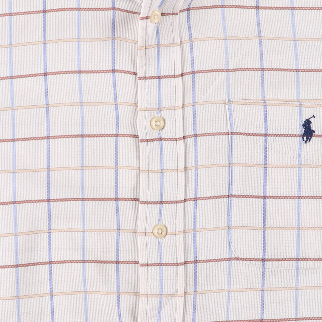 Ralph Lauren YARMOUTH short sleeve button down check shirt, men's size L cotton white type Vintage Second Hand