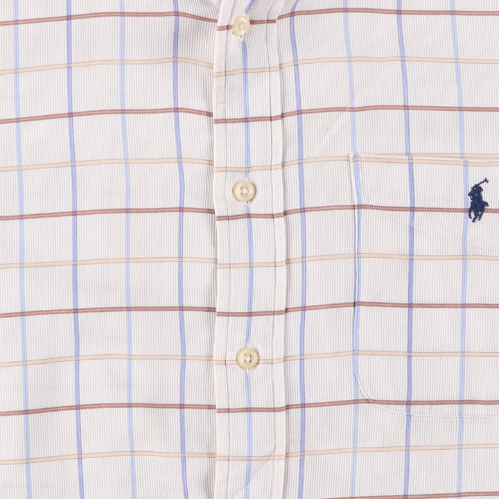 Ralph Lauren YARMOUTH short sleeve button down check shirt, men's size L cotton white type Vintage Second Hand