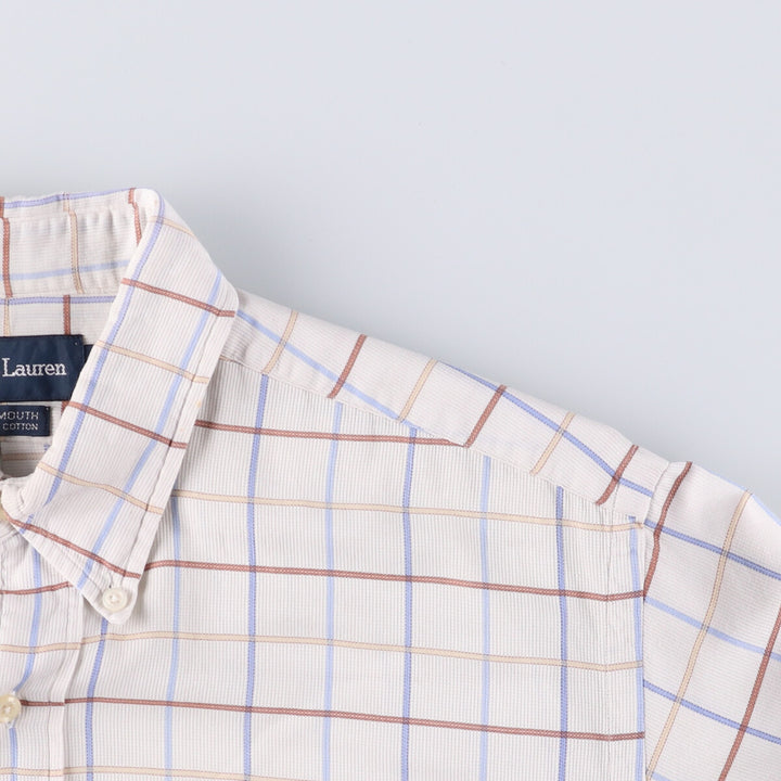 Ralph Lauren YARMOUTH short sleeve button down check shirt, men's size L cotton white type Vintage Second Hand