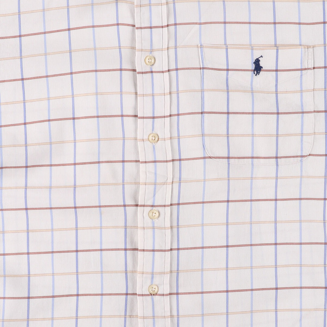 Ralph Lauren YARMOUTH short sleeve button down check shirt, men's size L cotton white type Vintage Second Hand