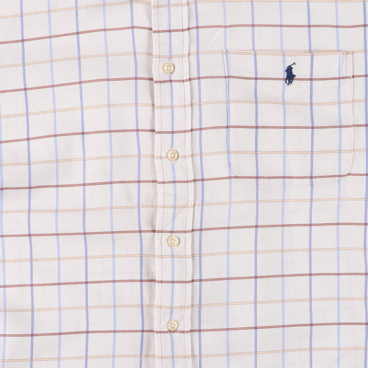 Ralph Lauren YARMOUTH short sleeve button down check shirt, men's size L cotton white type Vintage Second Hand