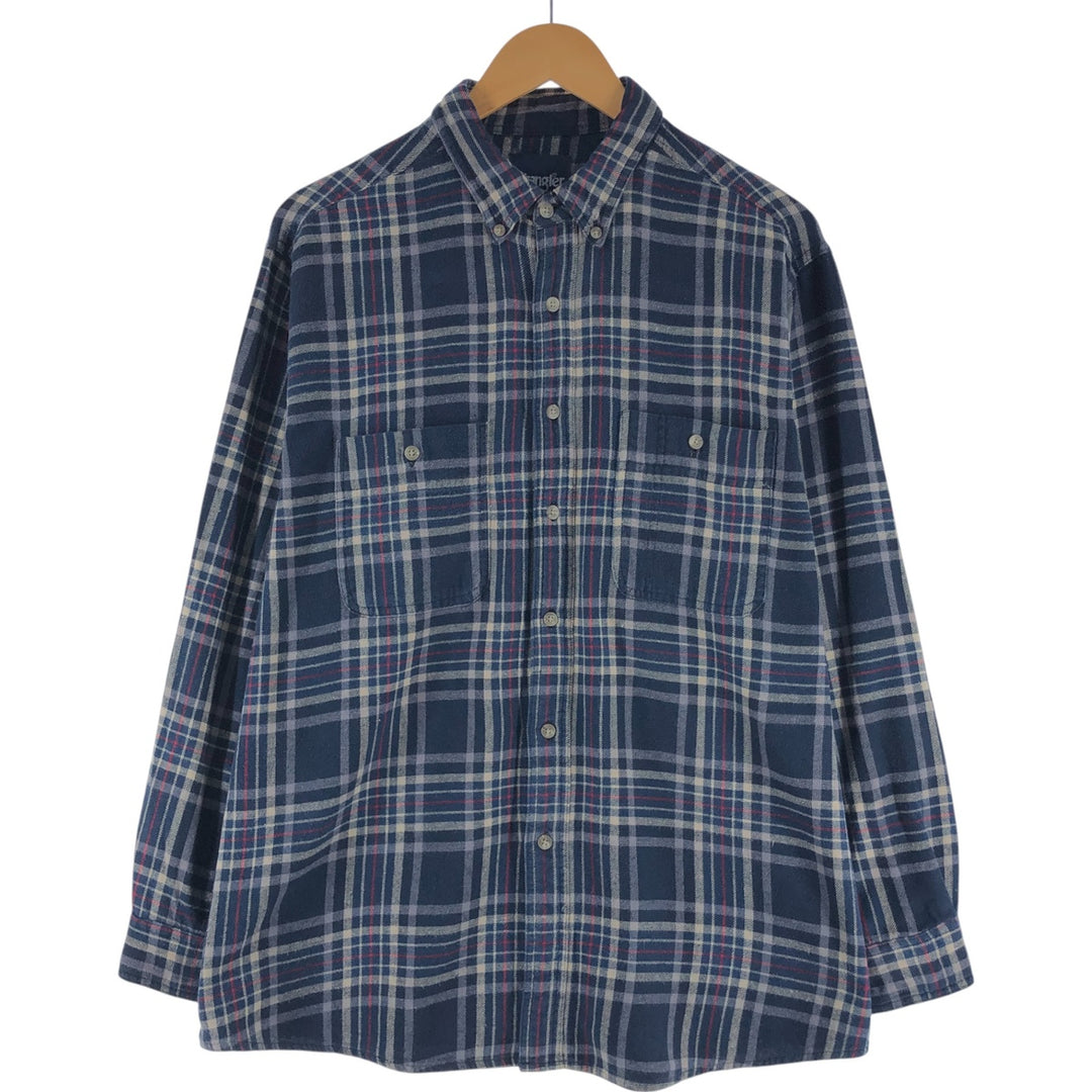 Wrangler Long Sleeve Button Down Light Flannel Check Shirt Men's XL cotton navy blue type Vintage Second Hand
