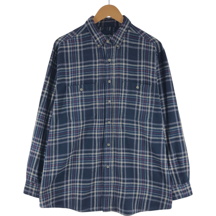 Wrangler Long Sleeve Button Down Light Flannel Check Shirt Men's XL cotton navy blue type Vintage Second Hand