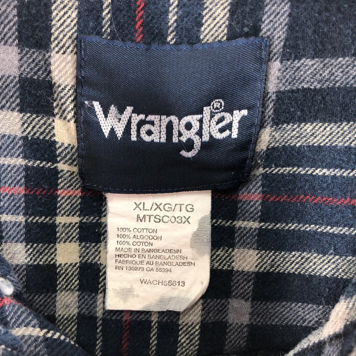 Wrangler Long Sleeve Button Down Light Flannel Check Shirt Men's XL cotton navy blue type Vintage Second Hand