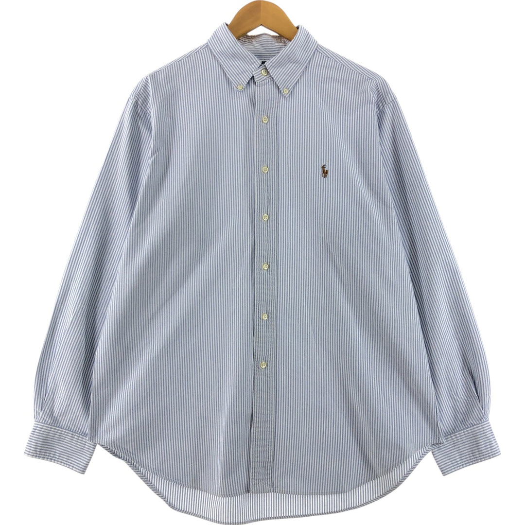 Ralph Lauren Classic Fit Long Sleeve Button Down Striped Shirt, Men's Size L cotton Blue type light blue Vintage Second Hand