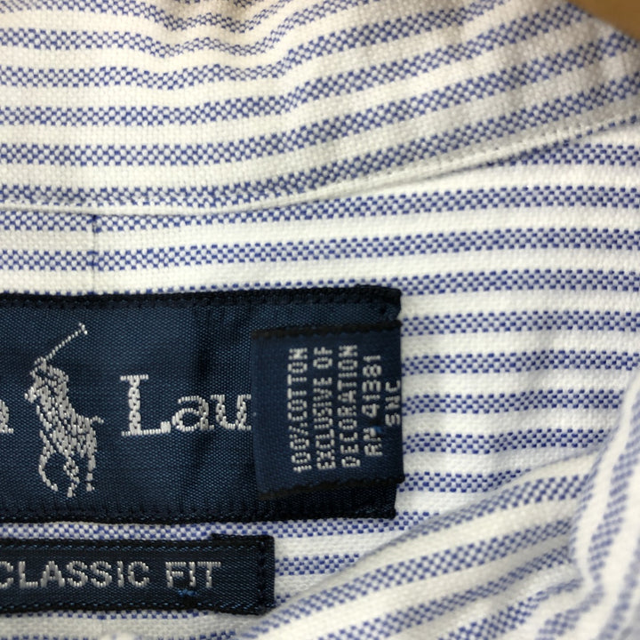 Ralph Lauren Classic Fit Long Sleeve Button Down Striped Shirt, Men's Size L cotton Blue type light blue Vintage Second Hand