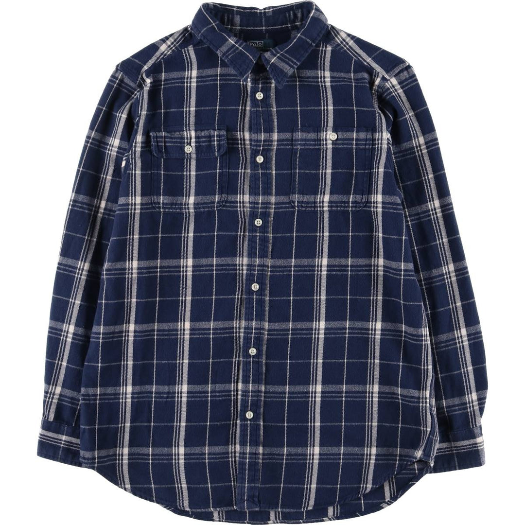 Ralph Lauren POLO by Ralph Lauren Long Sleeve Cotton Check Shirt Women's XL cotton navy blue type Vintage Second Hand