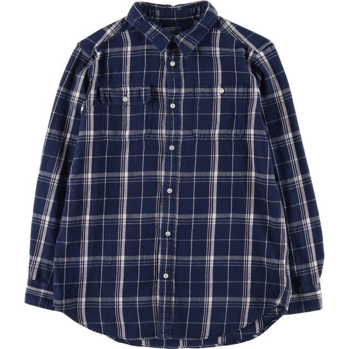 Ralph Lauren POLO by Ralph Lauren Long Sleeve Cotton Check Shirt Women's XL cotton navy blue type Vintage Second Hand