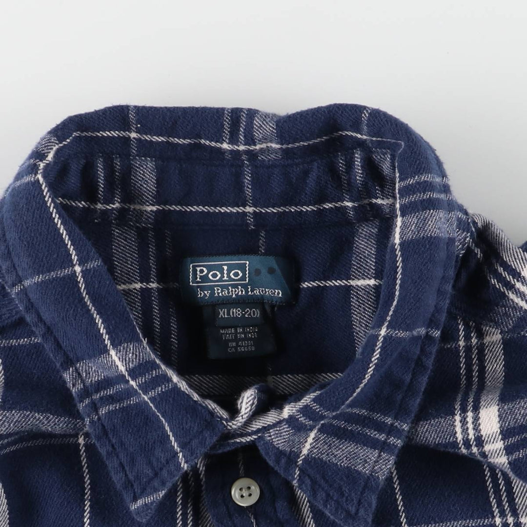 Ralph Lauren POLO by Ralph Lauren Long Sleeve Cotton Check Shirt Women's XL cotton navy blue type Vintage Second Hand