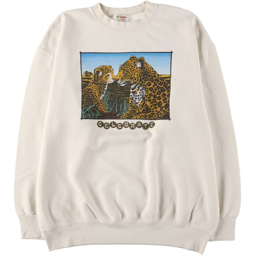 90'S Fruit of the Loom Animal Sweatshirt, Men's XL Size Vintage cotton white type Vintage Second Hand