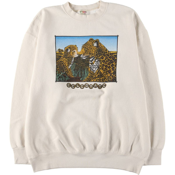 90'S Fruit of the Loom Animal Sweatshirt, Men's XL Size Vintage cotton white type Vintage Second Hand