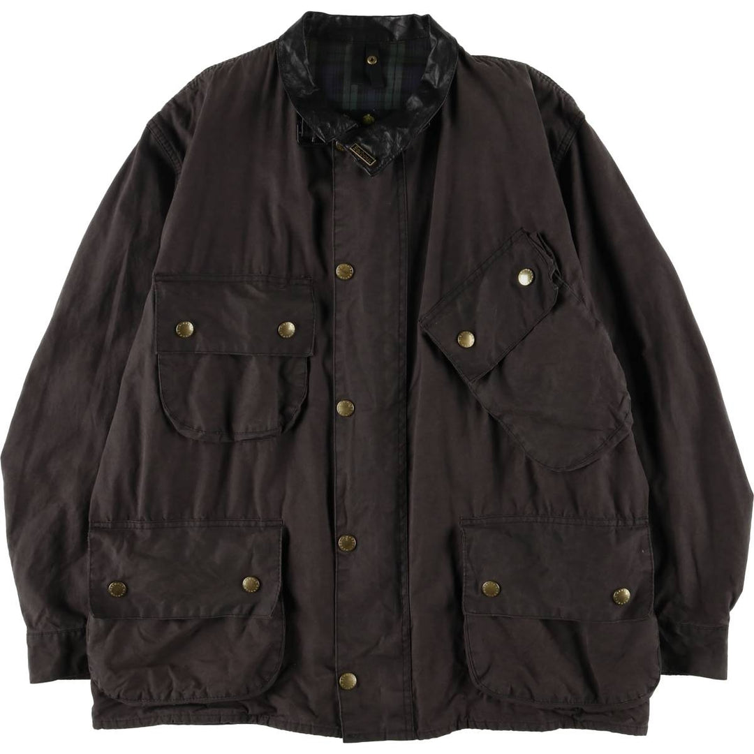 90'S Barbour Beacon Jacket Badge Waxed Cotton Oiled Jacket Made in the UK C44 Men's L size cotton black type Vintage Second Hand