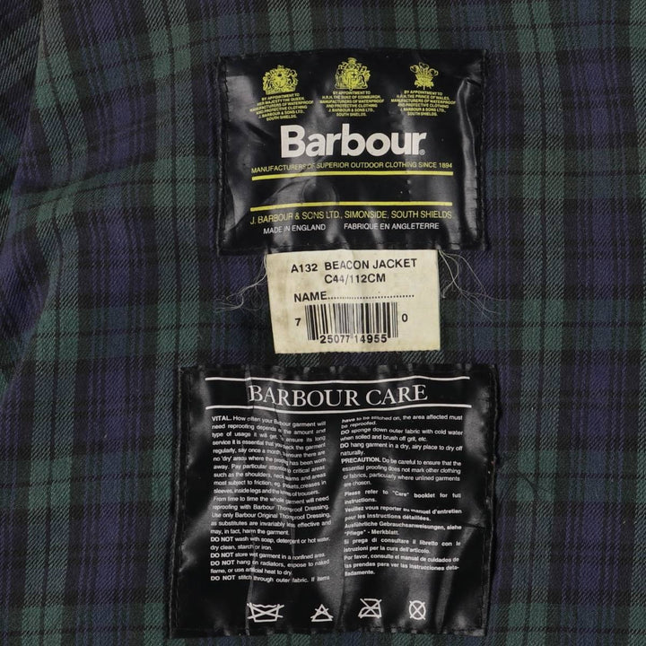 90'S Barbour Beacon Jacket Badge Waxed Cotton Oiled Jacket Made in the UK C44 Men's L size cotton black type Vintage Second Hand