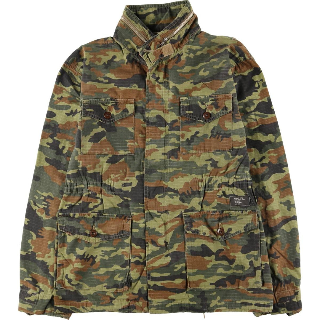 STUSSY Camouflage Pattern Military Jacket, Men's M size cotton Khaki type sage green Vintage Second Hand