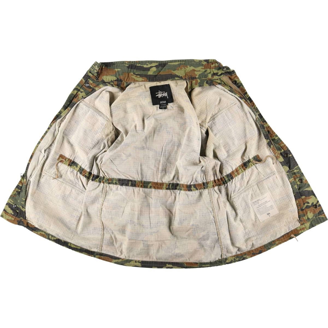 STUSSY Camouflage Pattern Military Jacket, Men's M size cotton Khaki type sage green Vintage Second Hand