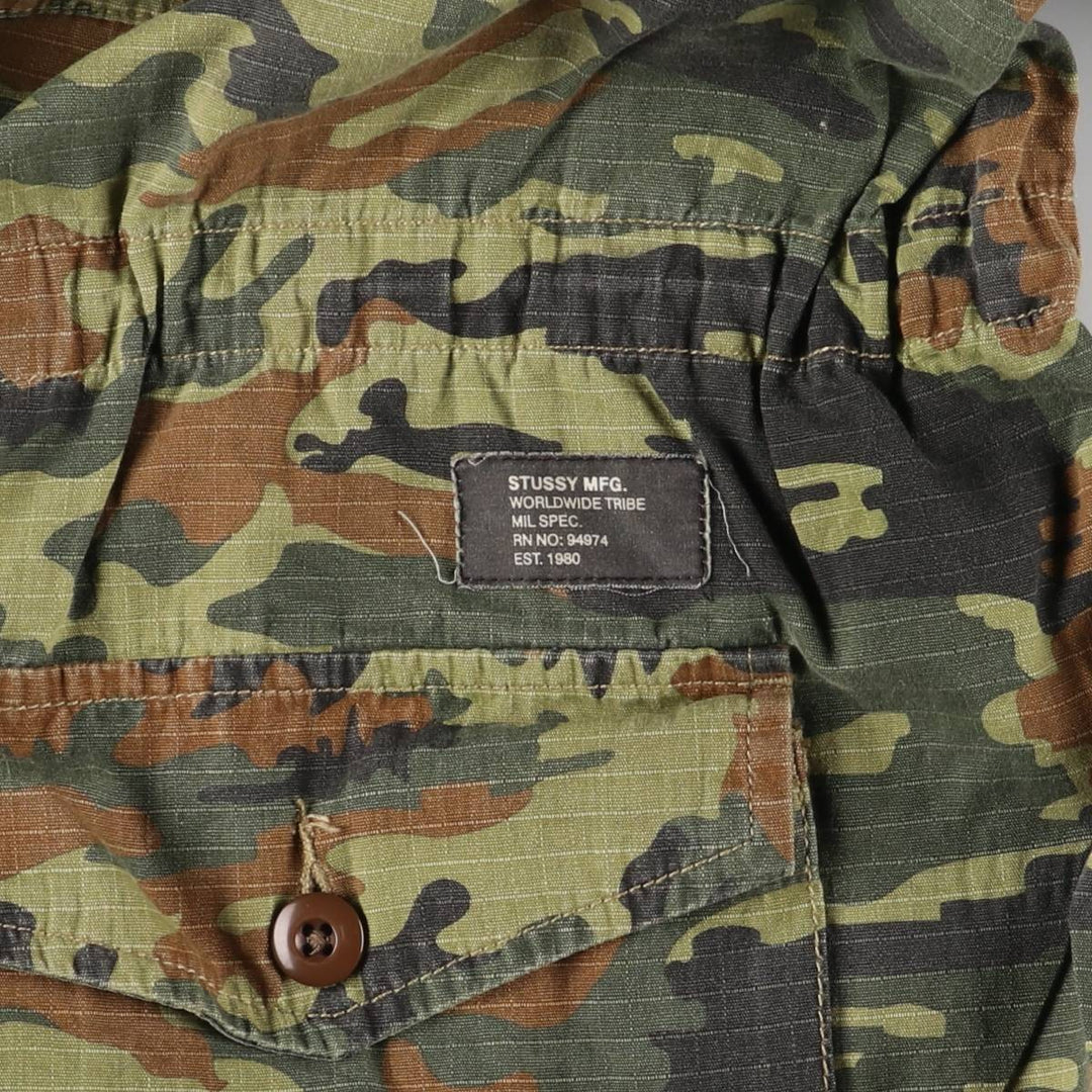STUSSY Camouflage Pattern Military Jacket, Men's M size cotton Khaki type sage green Vintage Second Hand