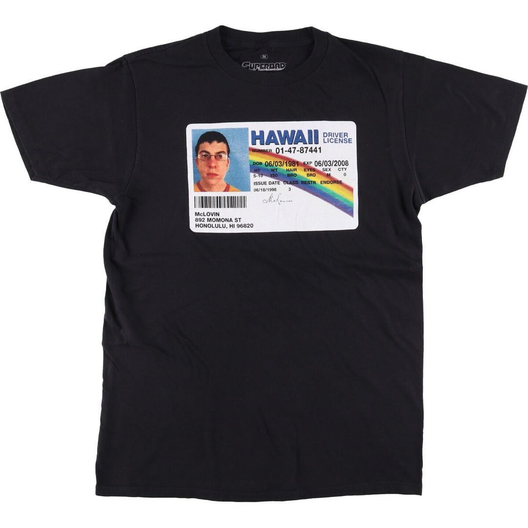 SUPER BAD Superbad Virgin Wars Movie T-shirt Men's M size cotton black type Vintage Second Hand