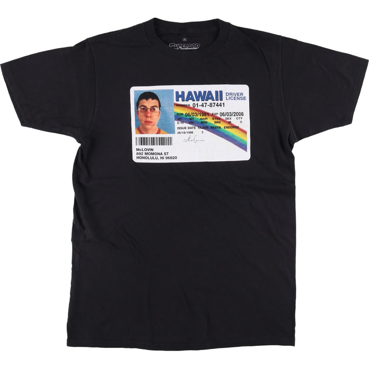 SUPER BAD Superbad Virgin Wars Movie T-shirt Men's M size cotton black type Vintage Second Hand