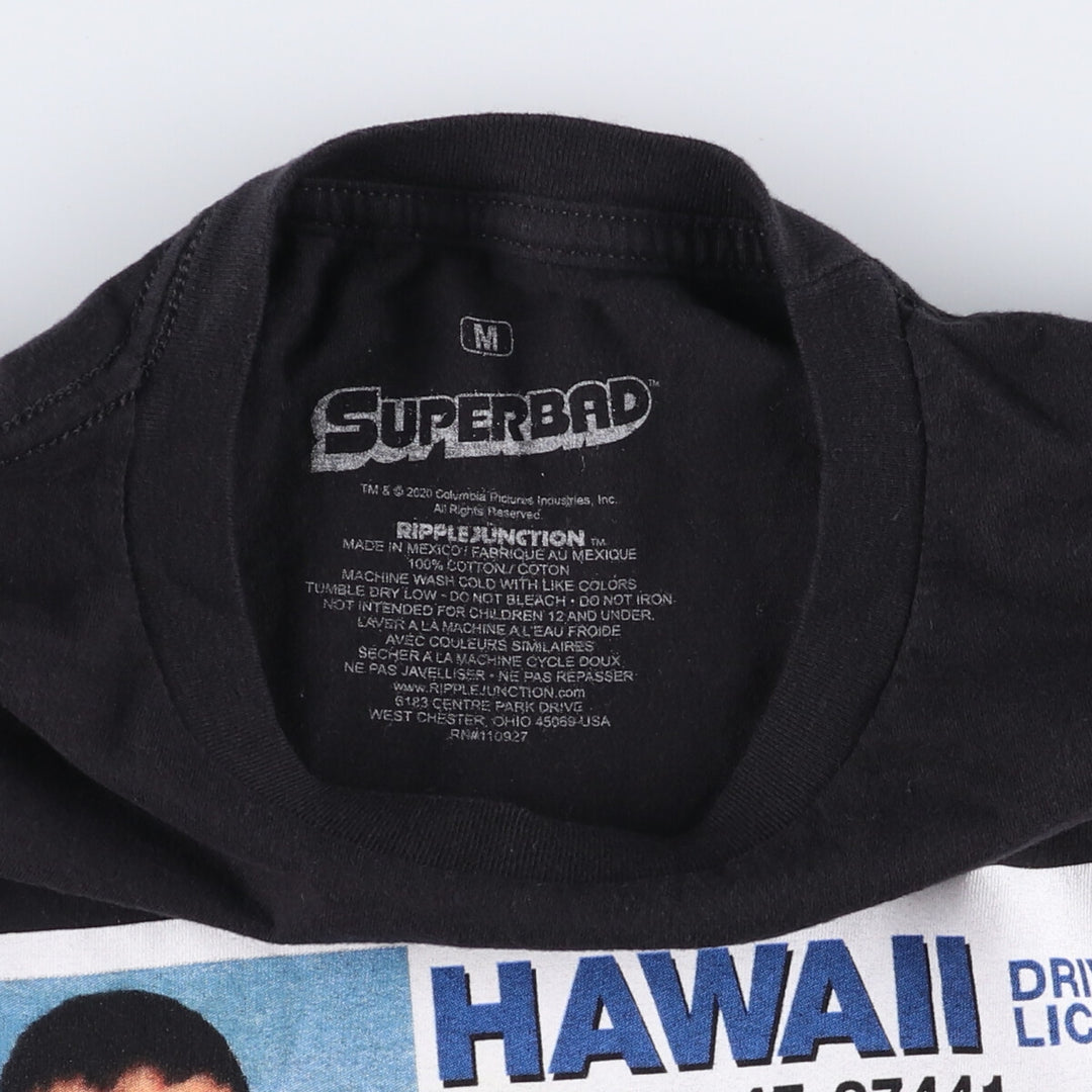 SUPER BAD Superbad Virgin Wars Movie T-shirt Men's M size cotton black type Vintage Second Hand