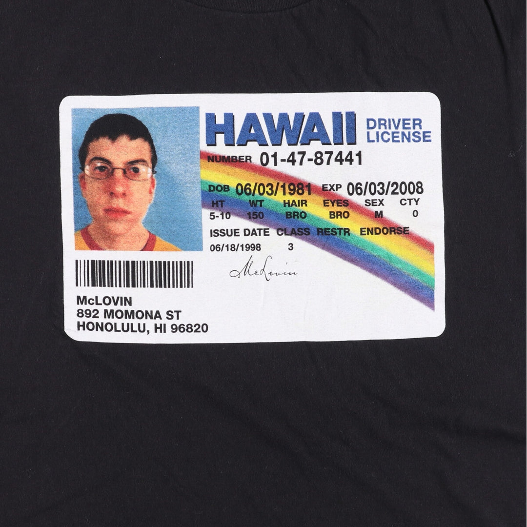 SUPER BAD Superbad Virgin Wars Movie T-shirt Men's M size cotton black type Vintage Second Hand
