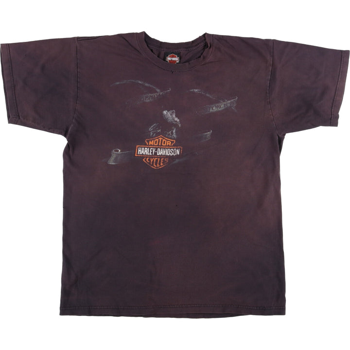 Harley-Davidson Eagle Pattern Motorcycle Bike T-shirt Made in USA Men's XL cotton black type Vintage Second Hand
